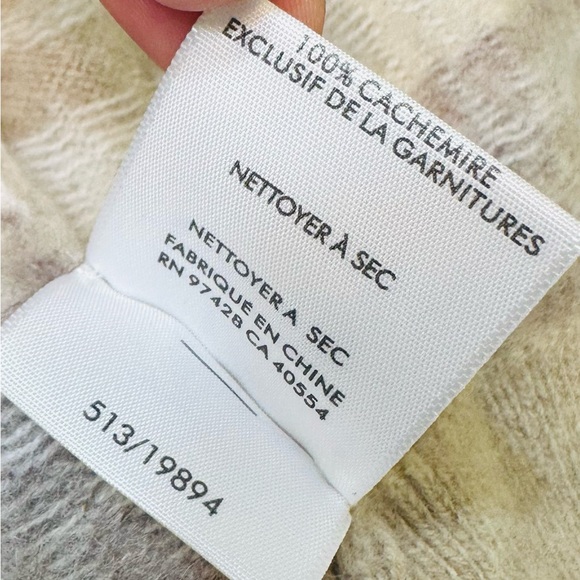 EUC White + Warren Warm Neutral Cashmere Fair Isle Cardigan Sweater - Picture 13 of 13